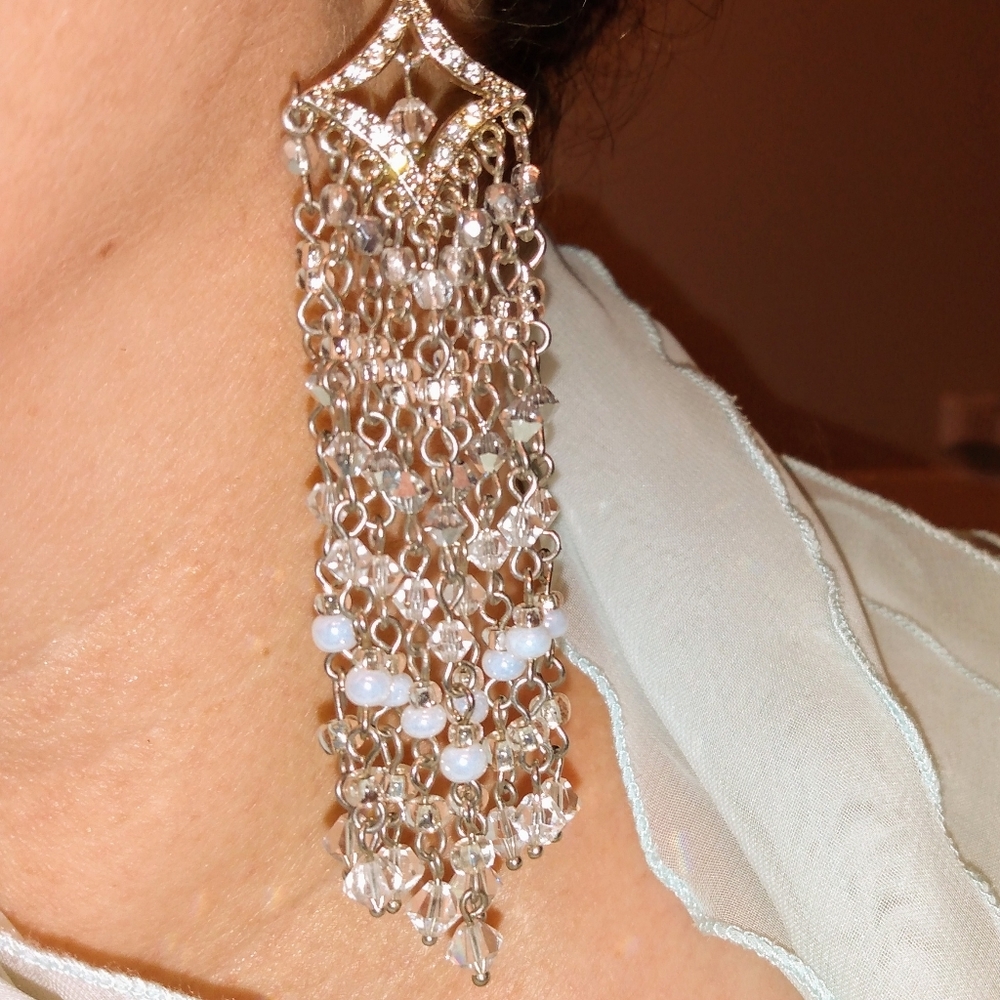 Crystal Beaded Chandelier Pierced Earrings